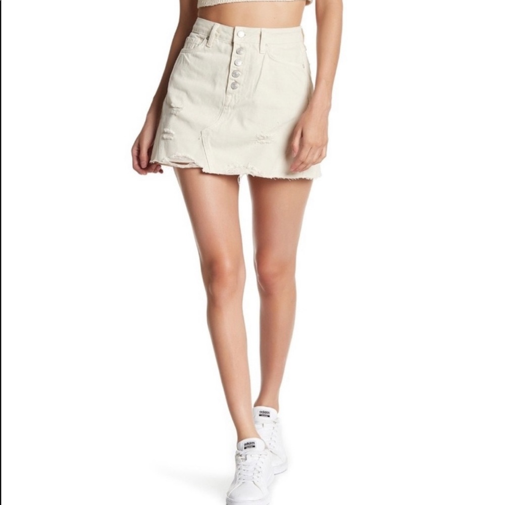 We The Free Cream Distressed Denim Skirt